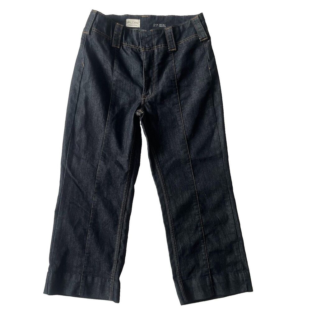 Pilcro Anthropologie High Rise Capri Crop Flare Jeans 27 Seam Dark Wash Retro